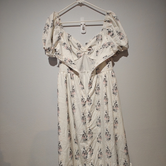 Milkmaid Peasant Fairy Maxi Dress Jewel Broach Size Large Ruffle - Picture 6 of 10